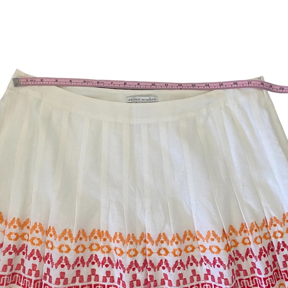 Peter Nygard Cream with Red and Orange Embroidery, Pleated Skirt 16 - Picture 6 of 11